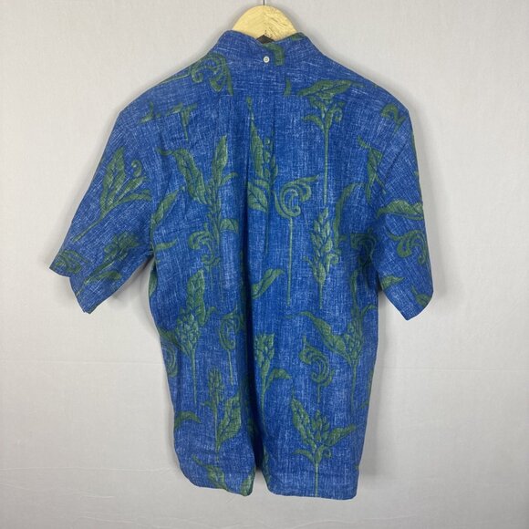 Vintage Reyn Spooner Reverse Print Blue Green Floral Aloha Shirt L Hawaii Korea - Picture 5 of 5